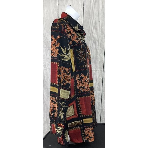 Periphery Womens Size 10 Long Sleeve Button Down Shirt Black Tan Red Floral - Picture 7 of 12